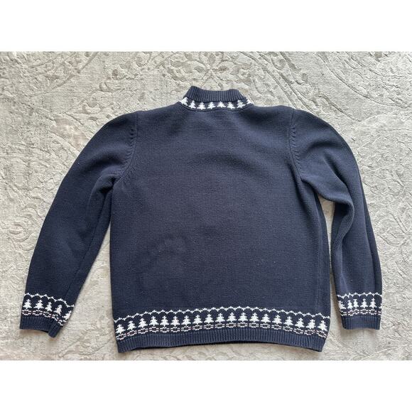 Vintage Women's Holiday Sweater Reindeer 100% Cotton Navy Blue – Size Small - Picture 2 of 6